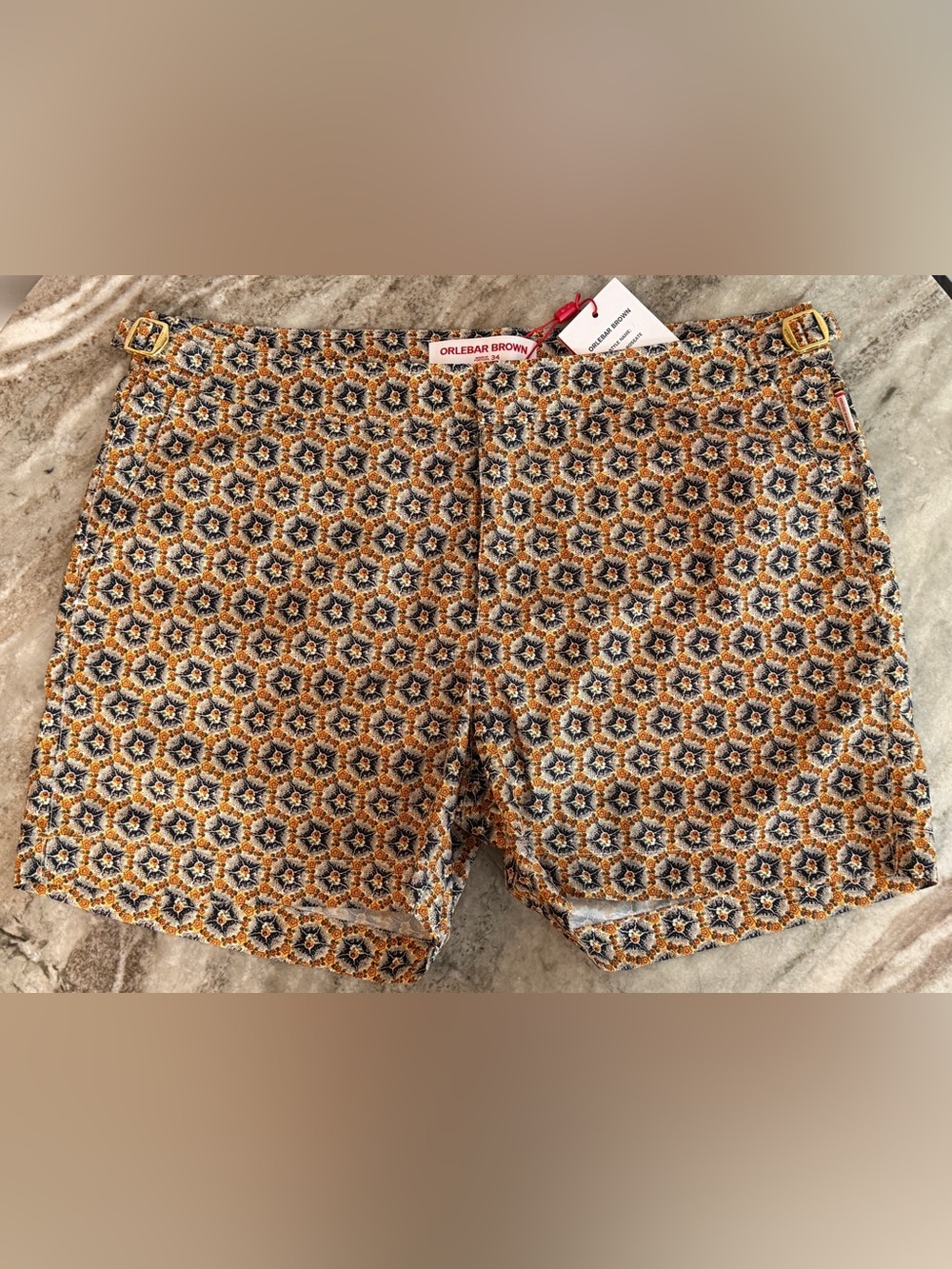 ORLEBAR BROWN SETTER ROSEATE MANGI SWIM TRUNKS 34 BOARD SHORTS GEOMETRIC FLORAL